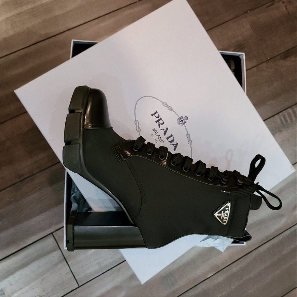 Prada brushed leather and nylon booties